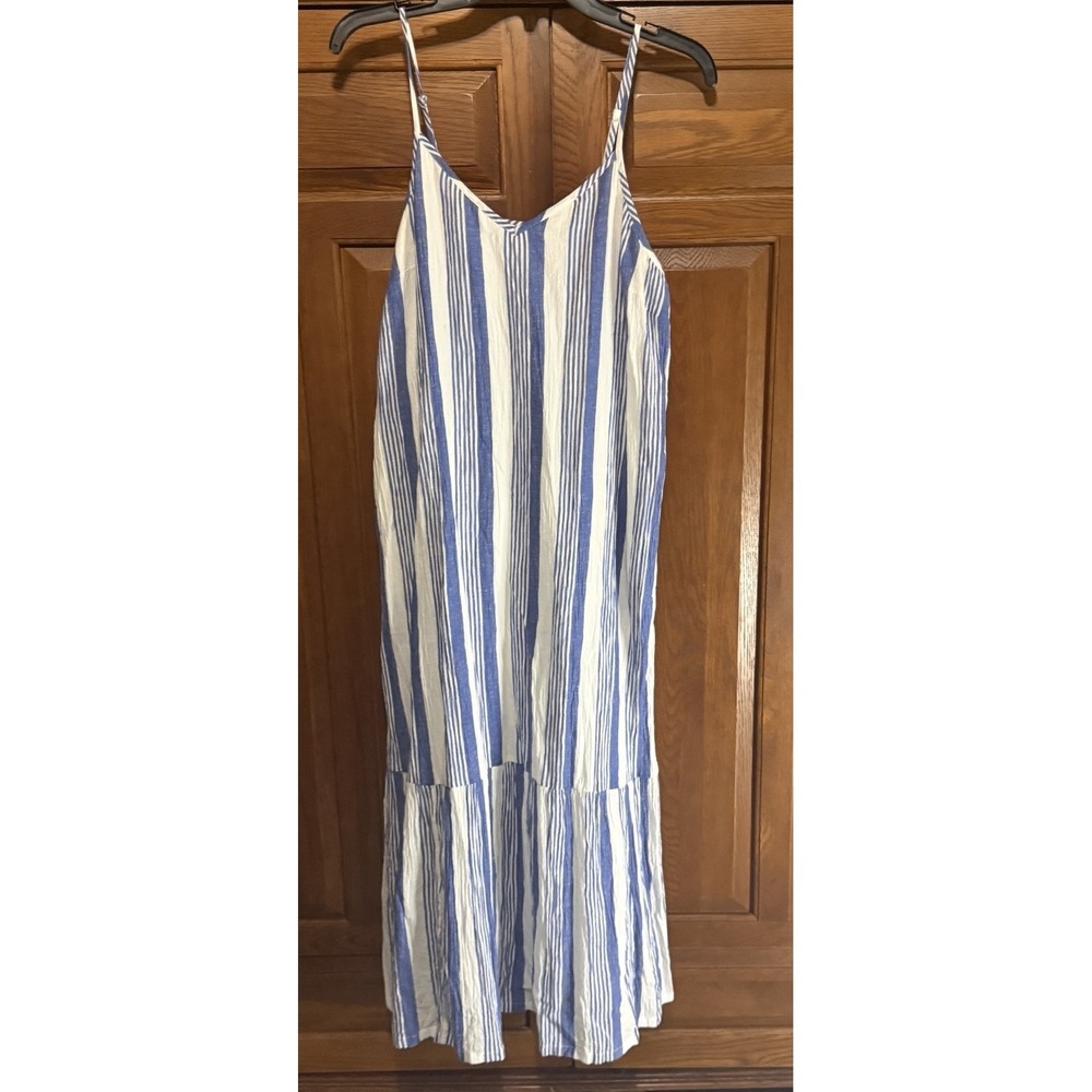 J. Crew Women's Sleeveless Sundress Blue Striped Cotton Dress Size Large